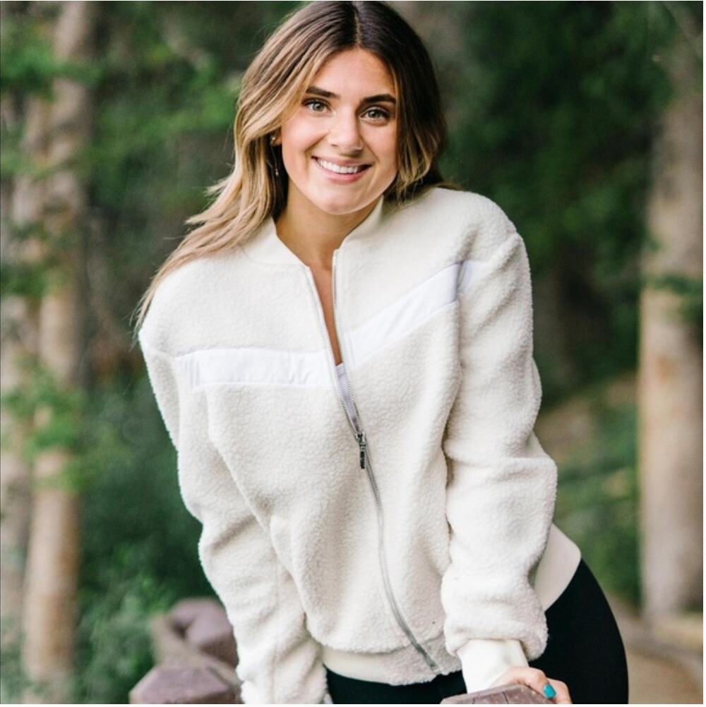 ZYIA ACTIVE Flying V Fleece Jacket Sherpa Teddy Bomber Jacket // S